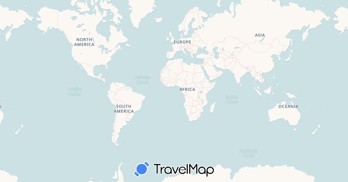 TravelMap itinerary: driving, bus, hiking, boat, bateau, bus + transport en commun, à pied in Brazil, Cape Verde, Spain, France, Guadeloupe, Saint Martin, Martinique, Mexico, Portugal, Saint Vincent and the Grenadines (Africa, Europe, North America, South America)